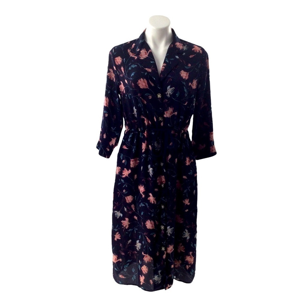 Lulus Women’s Floral Button Down Cinched Waist Midi Dress